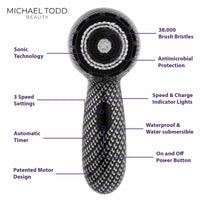 Michael Todd Soniclear Petite Cleansing Brush uses sonic technology, has an auto timer, is water proof and has 3 speed settings.