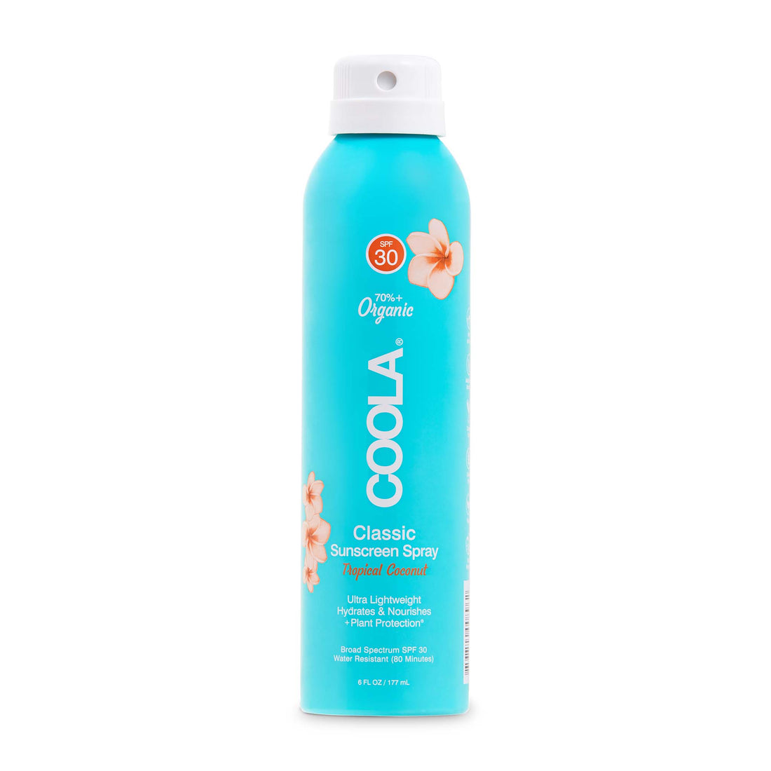 Coola Sunscreen Spray SPF 30 Tropical Coconut is a non aerosol spray, safe for planes and is reef friendly.