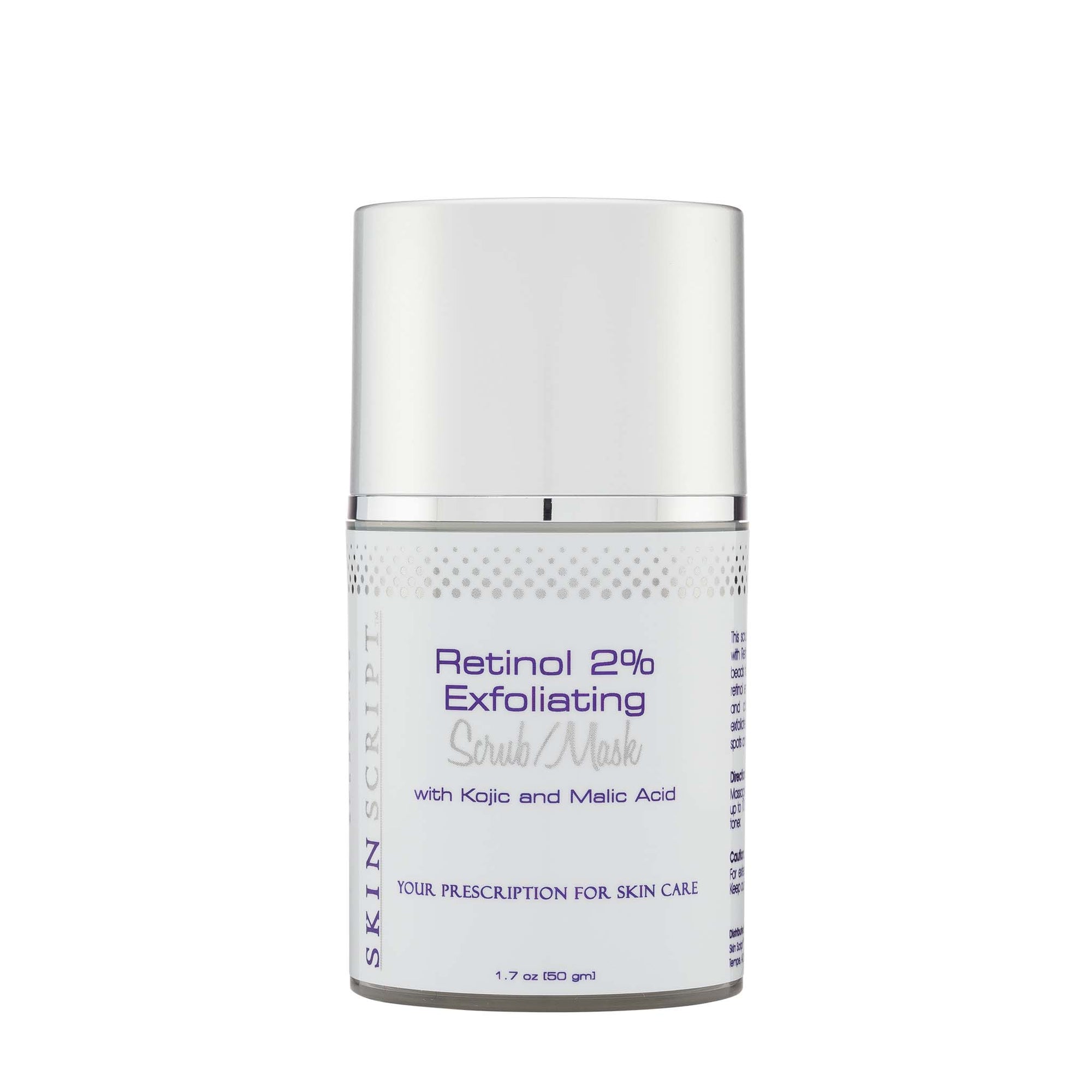 Skin Script Retinol Scrub encourages the breakup of blackheads and clogged pores while lightening pigmentation.